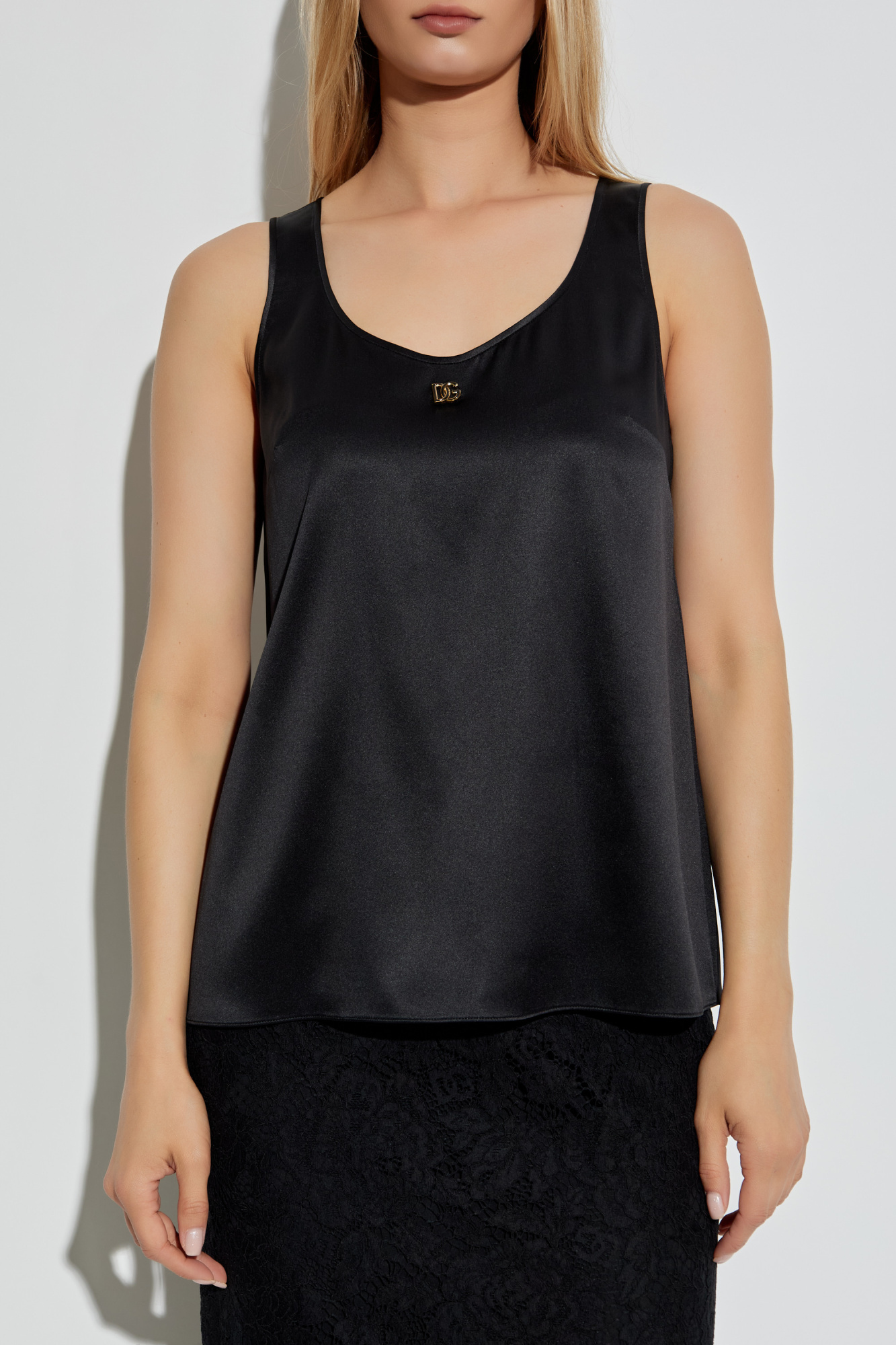 Dolce & Gabbana Silk top with logo-shaped appliqué | Women's